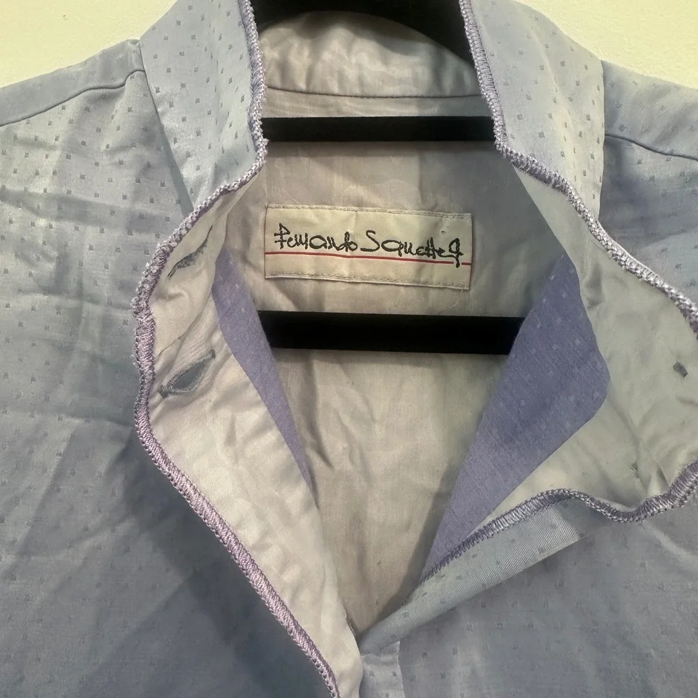 Fernando Sanchez Vintage Blue Jacquard Dot Robe Button Front Cotton Loungewear